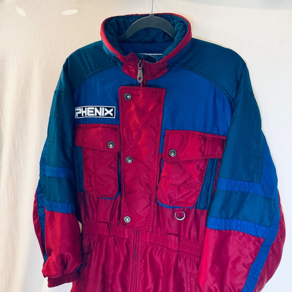 Phenix Vintage One Piece Ski Suit Red Blue Colorblock Insulated Snow Suit Mens
